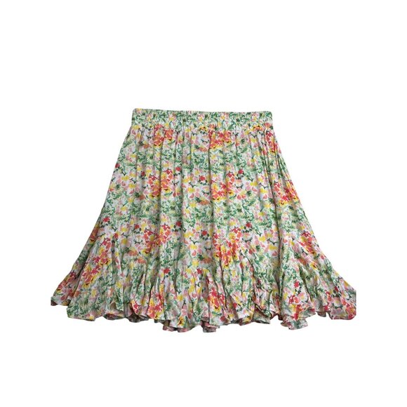 Loft Womens Petite Floral A-Line Skirt Size XS Flounce Hem Rayon Knee Length New - Picture 1 of 6